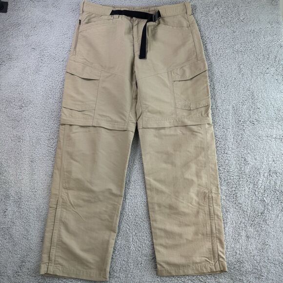 North Face Pants Mens Large Khaki Convertible Zip Off Nylon Hiking Outdoor Cargo - Picture 1 of 12